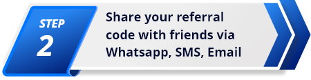 How to win cash by referring a friend at KickRummy - Step 2: Share your referral code with friends via Whatsapp, SMS, Email